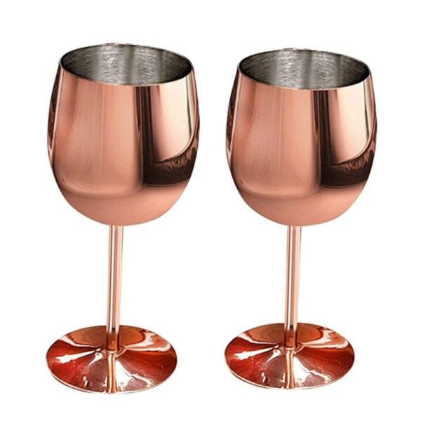 Copper Look Stainless Steel Wine Glasses (400 ml_Set of 2) - Kaamicraft