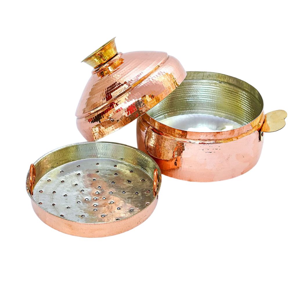 Copper Modak Patra 6 Inch, Momo Maker, Streamer with Lid, with Hand Kalai  (Food Grade Tinning) - Kaamicraft